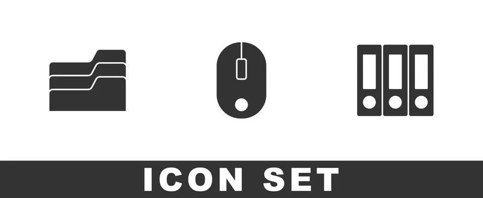 Set Document folder, Computer mouse and Office folders icon. Vector Stock Illustration