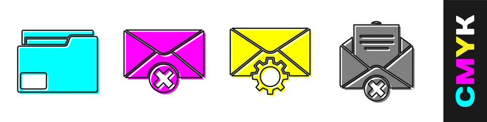 Set Document folder, Delete envelope, Envelope setting and Delete envelope icon イラスト素材