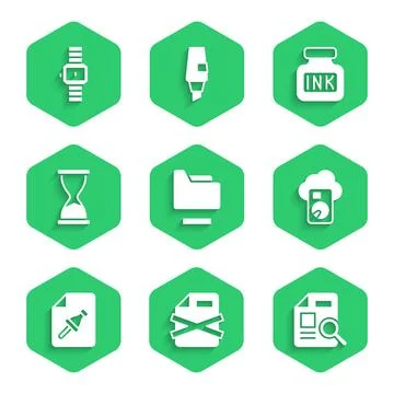 Set Document folder, Delete file document, with graph chart, Cloud database Illustrazione stock