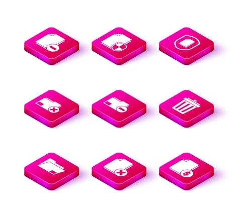 Set Document folder, Delete file document, with minus, Finance, Trash can Stock Illustration