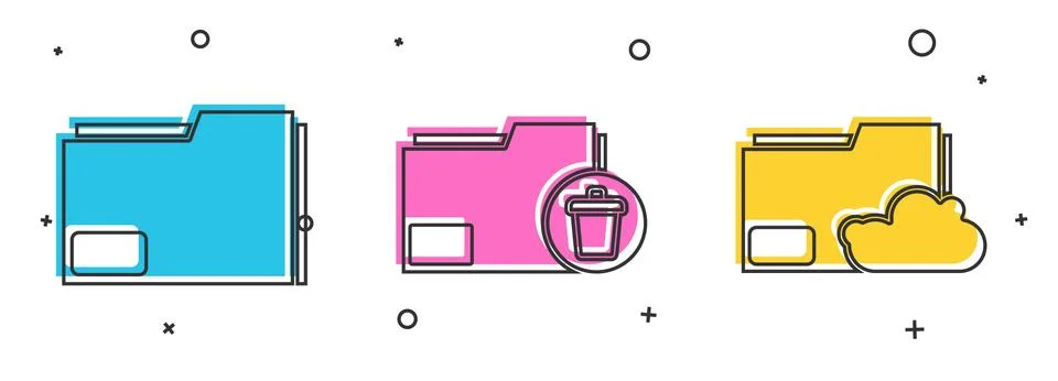 Set Document folder, Delete folder and Cloud storage text document folder icon Stock Illustration