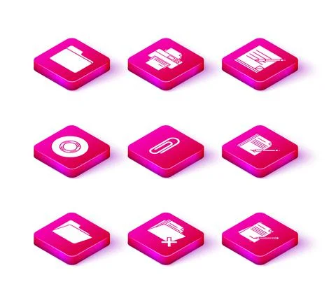 Set Document folder, Delete, Scotch, Paper clip, Blank notebook and pencil with Stock Illustration