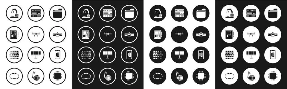 Set Document folder, Drone flying, Graphic tablet, Robotic robot arm hand 스톡 일러스트
