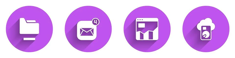 Set Document folder, Envelope, Graph chart infographic and Cloud database ico Illustrazione stock