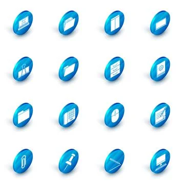 Set Document folder, Envelope, Laptop, Binder clip, User manual and Drawer with Illustrazione stock