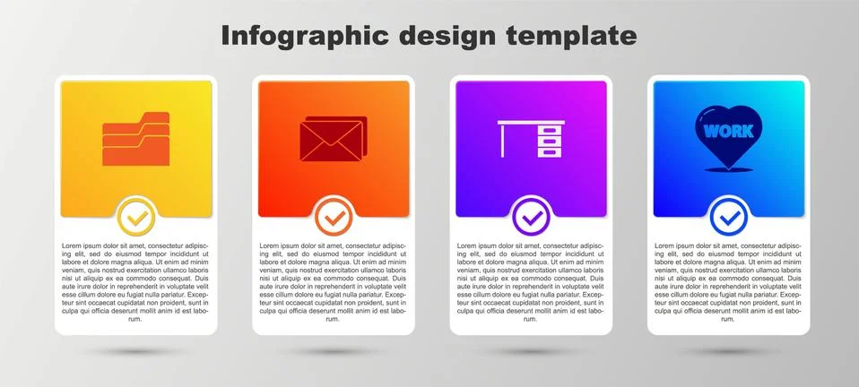 Set Document folder, Envelope, Office desk and Heart with text work. Business Stock Illustration