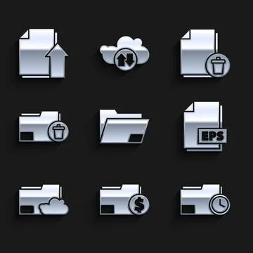 Set Document folder, Finance document, with clock, EPS file, Cloud storage text Illustrazione stock