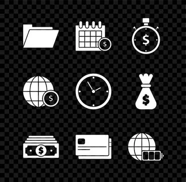 Set Document folder, Financial calendar, Time is money, Stacks paper cash, .. Stock Illustration