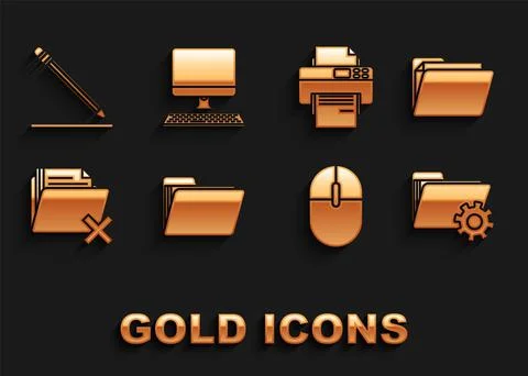 Set Document folder, Folder settings with gears, Computer mouse, Delete, Printer Stock Illustration