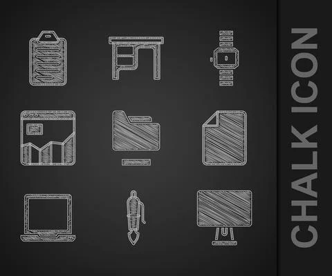 Set Document folder, Fountain pen nib, Computer monitor, File document, Laptop 스톡 일러스트