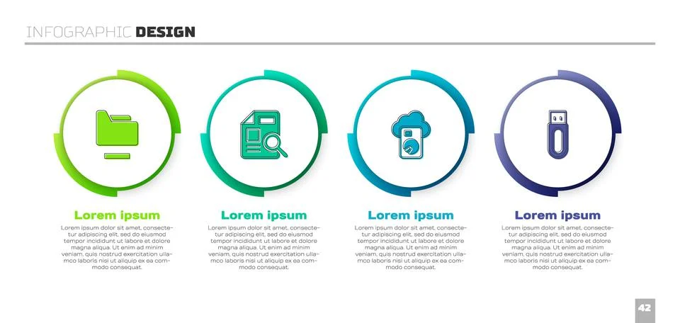 Set Document folder, with graph chart, Cloud database and USB flash drive Stock Illustration