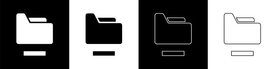 Set Document folder icon isolated on black and white background. Accounting Stock Illustration