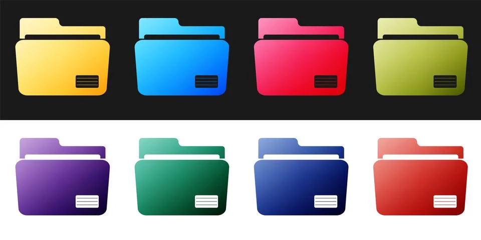 Set Document folder icon isolated on black and white background. Accounting Stock Illustration