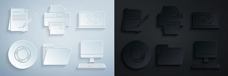 Set Document folder, Laptop and cross mark on screen, Scotch, Computer monitor 스톡 일러스트