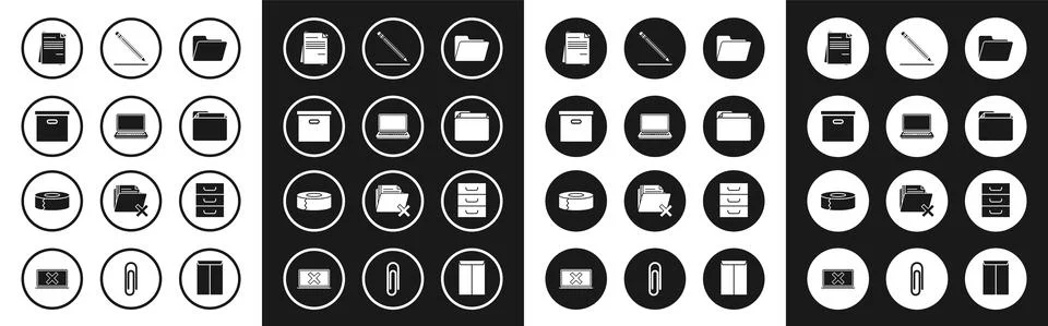 Set Document folder, Laptop, Carton cardboard box, File document, Pencil with 스톡 일러스트