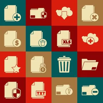 Set Document folder with minus, Add cloud, Cloud download, Delete file document Stock Illustration