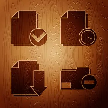 Set Document folder with minus, Document and check mark, Document with download Stock Illustration