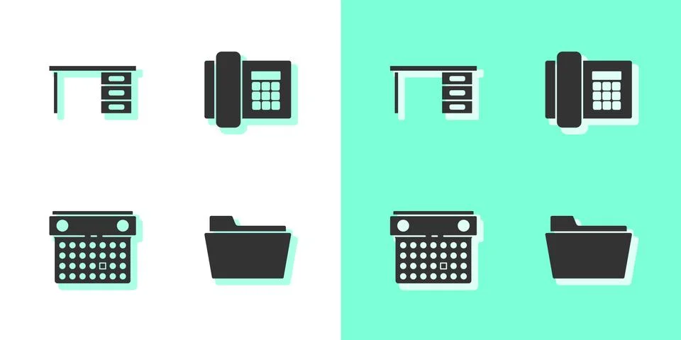 Set Document folder, Office desk, Calendar and Telephone icon. Vector イラスト素材