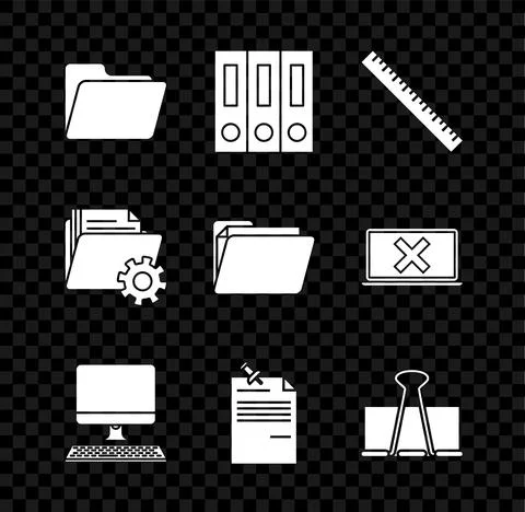 Set Document folder, Office folders with papers and documents, Ruler, Computer Stock Illustration
