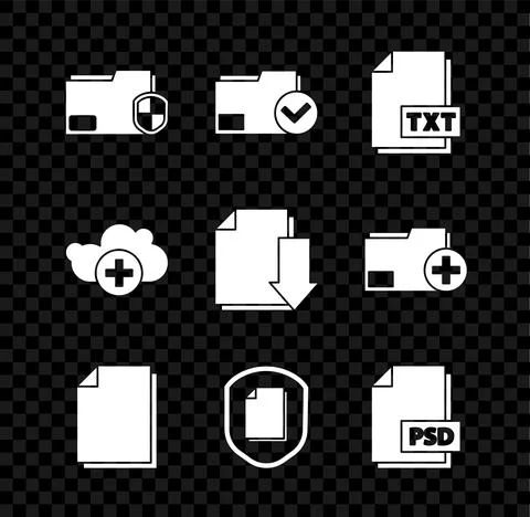 Set Document folder protection, and check mark, TXT file document, concept, PSD 스톡 일러스트
