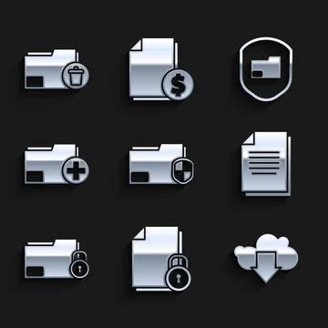 Set Document folder protection, and lock, Cloud download, Folder, Add new, and イラスト素材