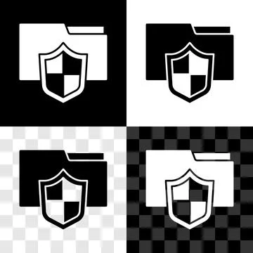 Set Document folder protection concept icon isolated on black and white Illustrazione stock