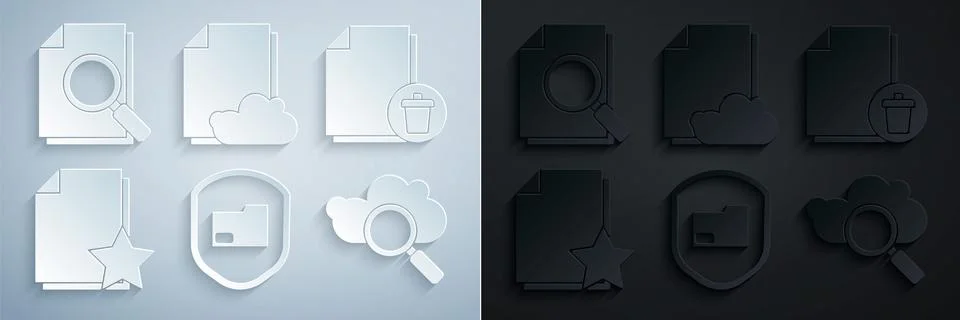 Set Document folder protection, Delete file document, with star, Search cloud 스톡 일러스트