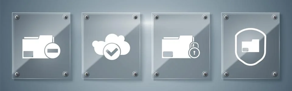 Set Document folder protection, Folder and lock, Cloud with check mark and 스톡 일러스트