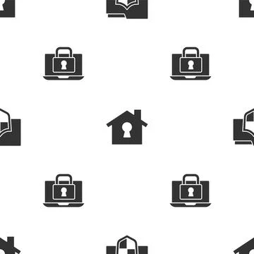 Set Document folder protection, House under and Laptop and lock on seamless Illustrazione stock