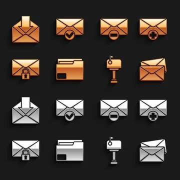 Set Document folder, Received message concept, Envelope, Mail box, lock password Illustrazione stock