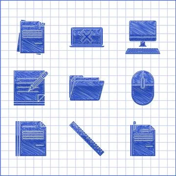 Set Document folder, Ruler, File document and paper clip, Computer mouse, Blank 스톡 일러스트