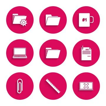 Set Document folder, Ruler, Laptop and cross mark on screen, File document paper 스톡 일러스트