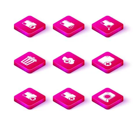 Set Document folder with star, Add new, Trash can, cloud, search, file, Search Stock Illustration