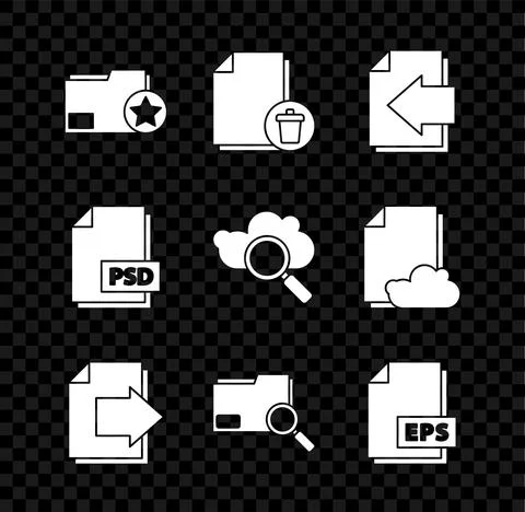 Set Document folder with star, Delete file document, Next page arrow, Search 库存插图