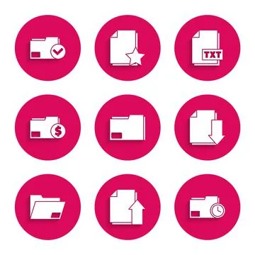 Set Document folder, Upload file document, with clock, download, Finance, TXT Stock Illustration