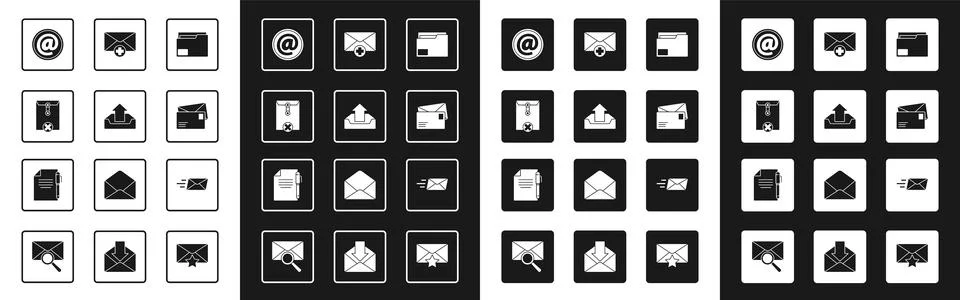 Set Document folder, Upload inbox, Delete envelope, Mail and e-mail, Envelo.. Illustrazione stock
