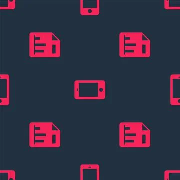 Set Document with graph chart and Mobile phone on seamless pattern. Vector 스톡 일러스트