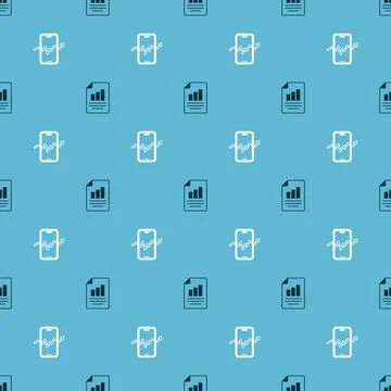 Set Document with graph chart and Mobile stock trading on seamless pattern Stock Illustration