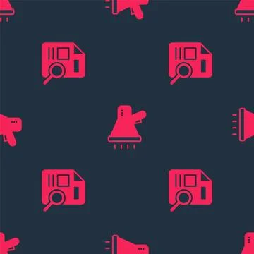 Set Document with graph chart and Megaphone on seamless pattern. Vector Illustrazione stock