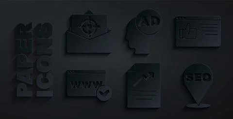 Set Document with graph chart, Browser window, Website template, SEO Illustrazione stock