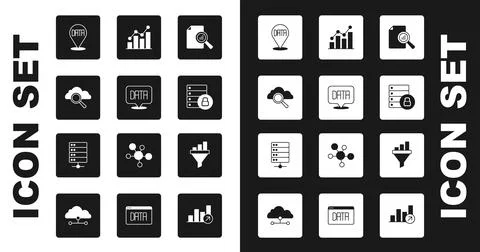 Set Document with graph chart, Data analysis, Search cloud computing, Server 스톡 일러스트