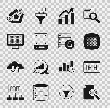 Set Document with graph chart, Data analysis, Binary code, Financial growth Illustration