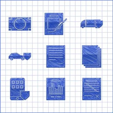 Set Document, with graph chart, Delete file document, Clean paper, Smartphone Stock Illustration