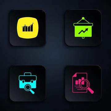 Set Document with graph chart, Financial growth, Work search and Board. Black Illustrazione stock