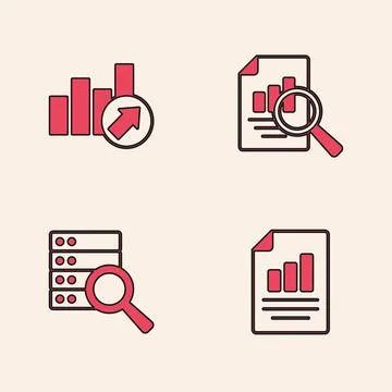 Set Document with graph chart, Financial growth, and Server icon. Vector Illustrazione stock