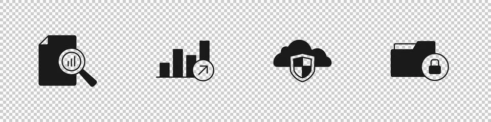 Set Document with graph chart, Financial growth, Cloud and shield and Folde.. Stock Illustration