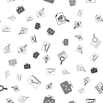 Set Document with graph chart, Graph infographic, Server and on seamless pattern Stock Illustration