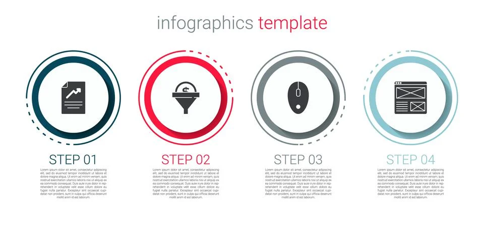 Set Document with graph chart, Lead management, Computer mouse and Browser Stock Illustration