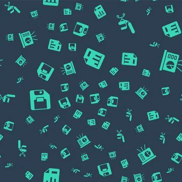 Set Document with graph chart, Office chair, Floppy disk and Board on seamless Stock Illustration