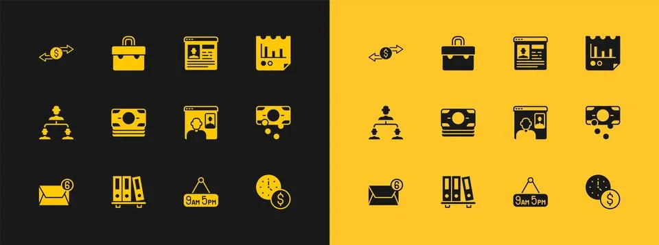 Set Document with graph chart, Office folders, Video chat conference, From .. Stockillustratie